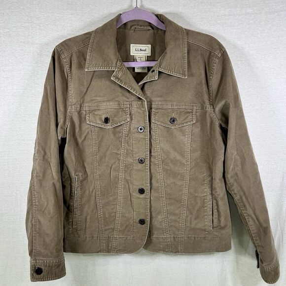 L L bean Jackets & Blazers - LL Bean Trucker Jacket Velour Women’s Small Tan Lined